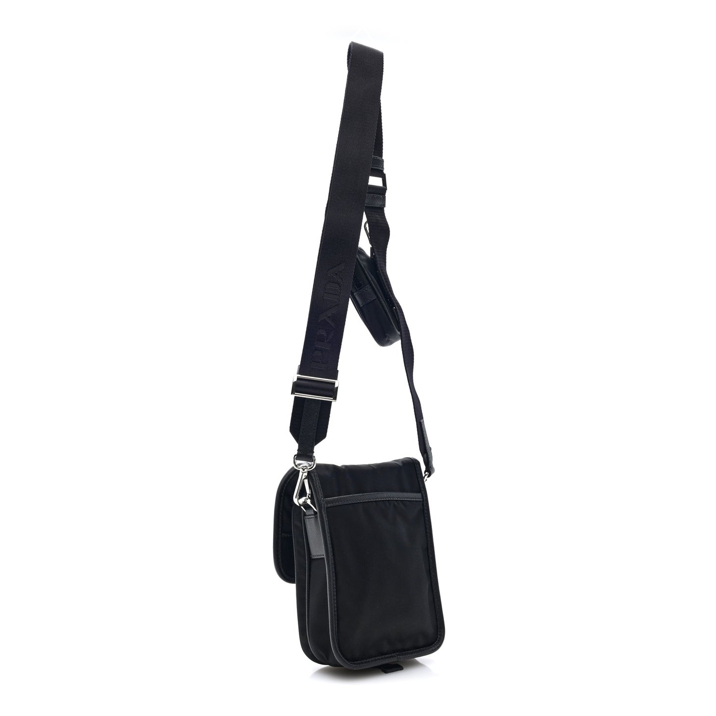 Re-Nylon Saffiano Mini Pocket Single Snap Buckle Messenger Bag Black