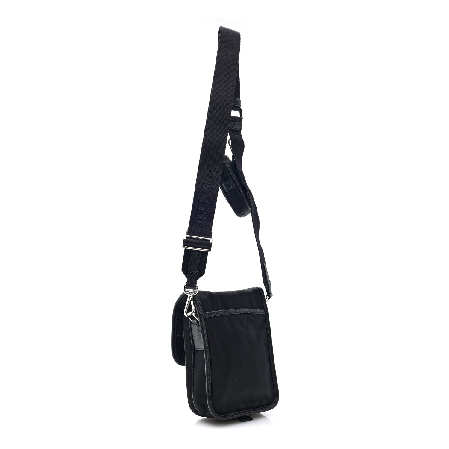 Prada Re-Nylon Saffiano Mini Pocket Single Snap Buckle Messenger Bag Black 2 of 8