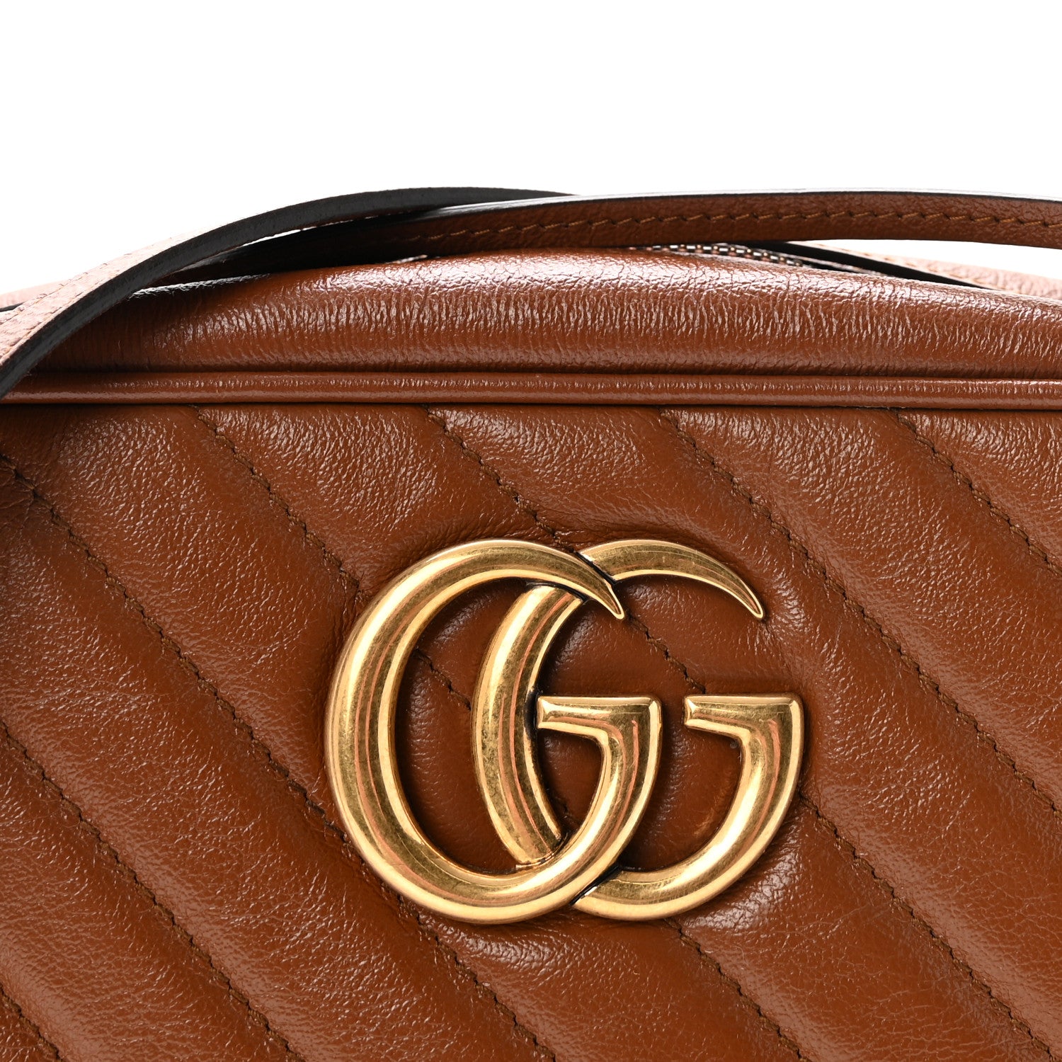 Gucci Glazed Calfskin Matelasse Diagonal Small GG Marmont Chain Shoulder Bag Cuir 8 of 10