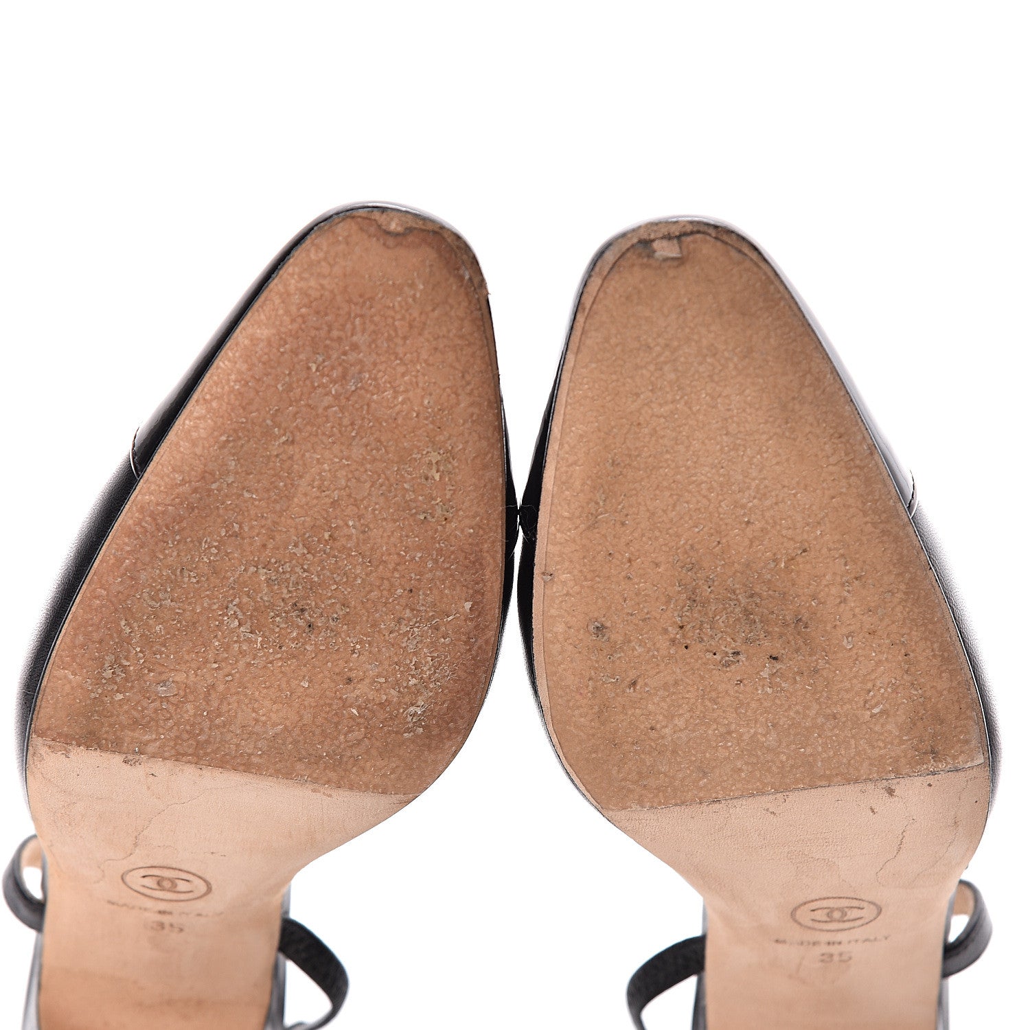 Chanel Lambskin Patent Cap Toe CC Slingback Sandals 35 Black 10 of 11