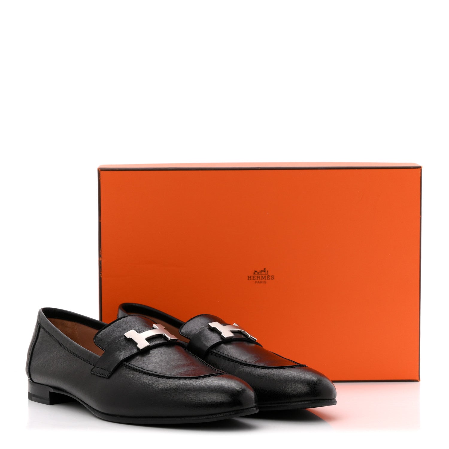 Hermes Goatskin Womens Paris Loafers 40.5 Black 10 of 10