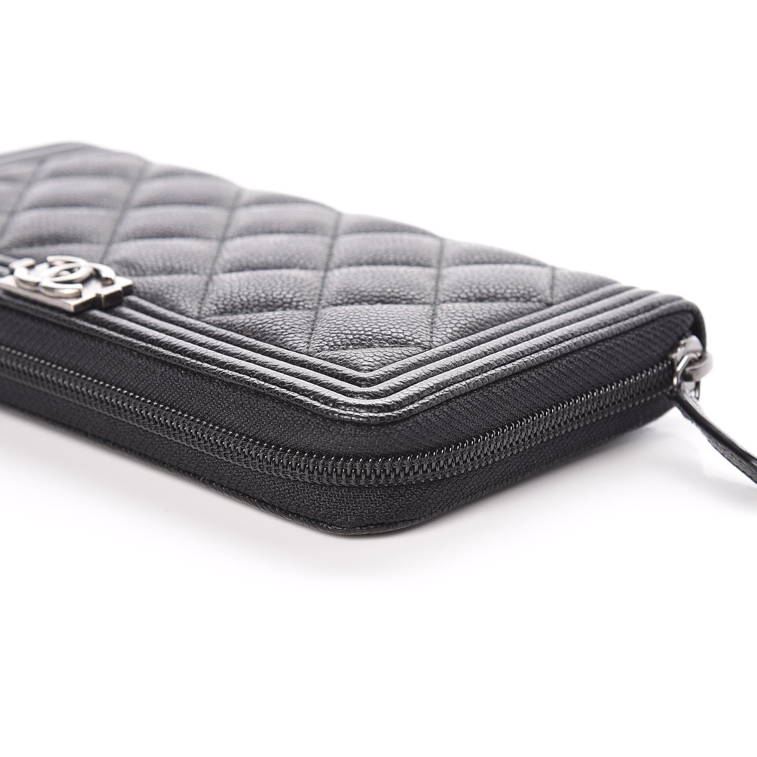 Chanel Caviar Quilted Boy Long Zip Around Wallet Black 10 of 12