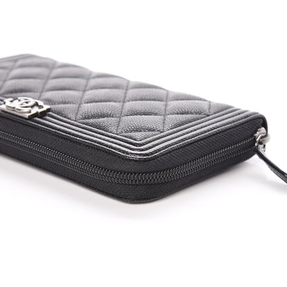 Chanel Caviar Quilted Boy Long Zip Around Wallet Black 10 of 12