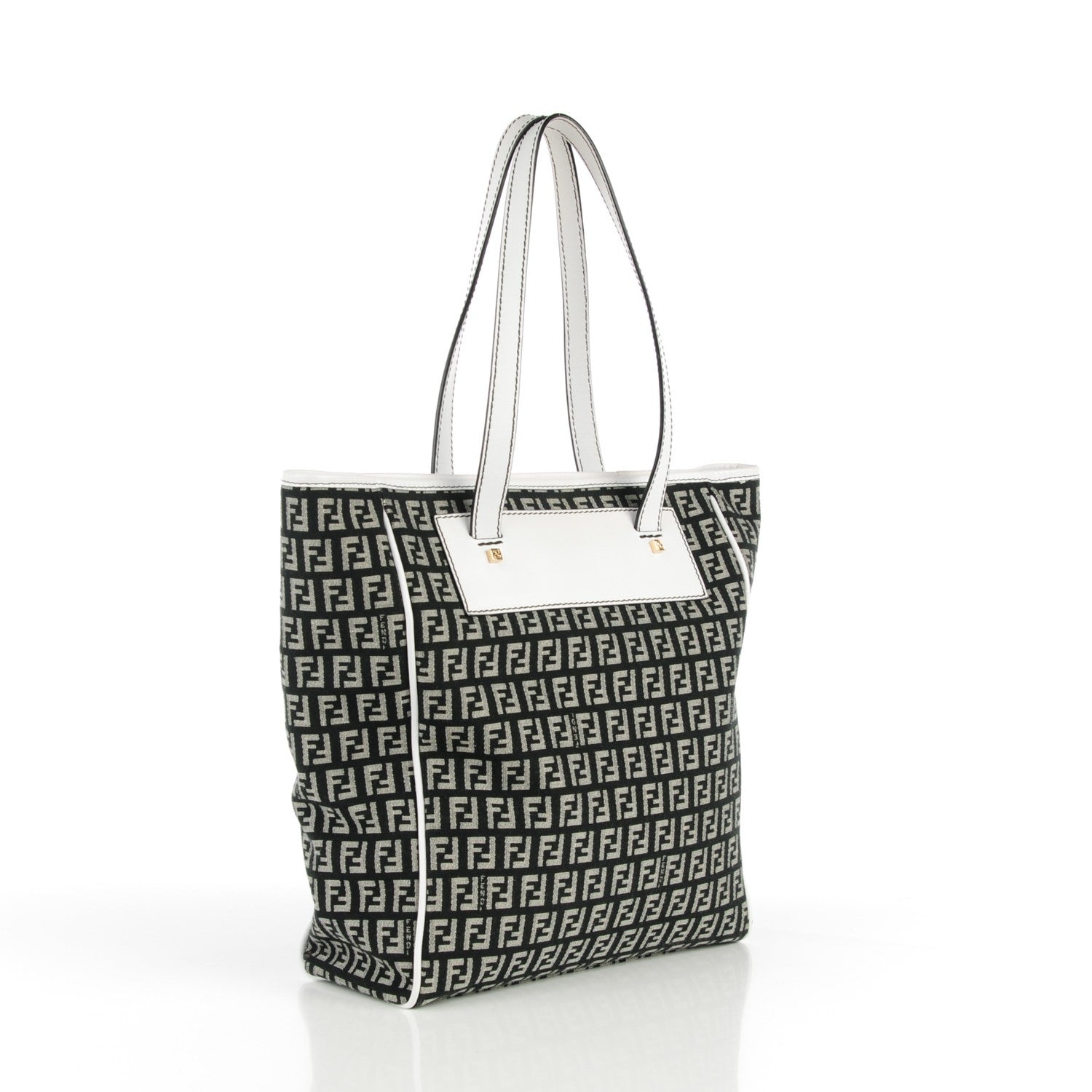 Fendi Zucchino Vitello Tote Black White 3 of 8