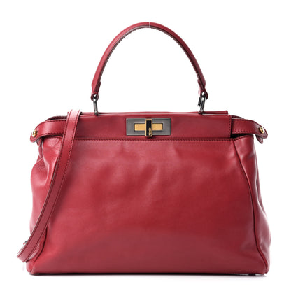 Fendi Vitello Suede Medium Peekaboo Iconic Satchel Rubino Peonia 1 of 18