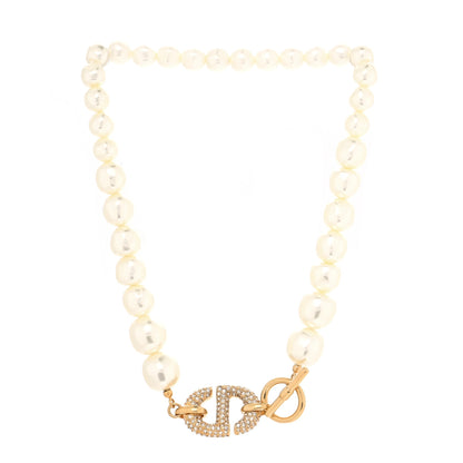 Christian Dior Pearl CD Crystal Montaigne Choker Necklace Gold 3 of 5