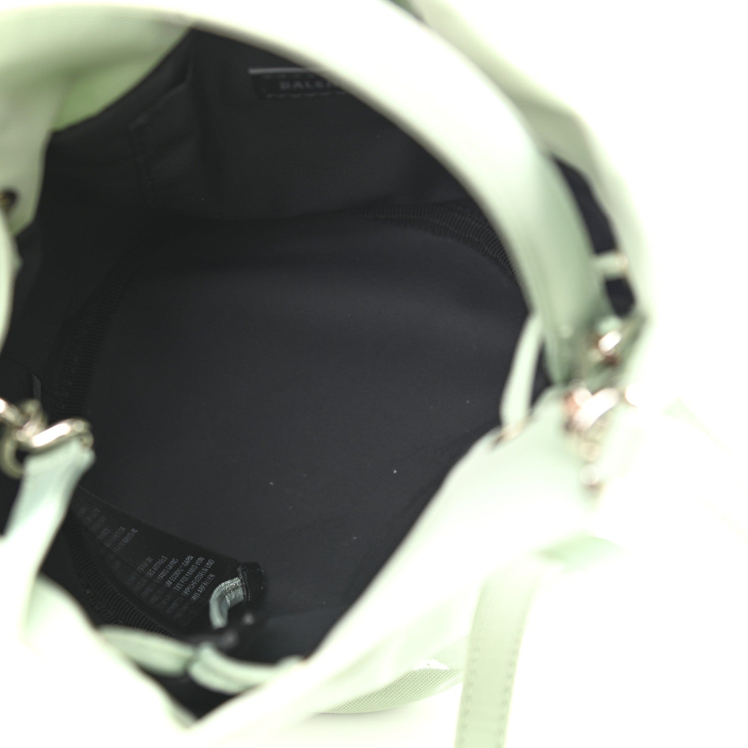 Balenciaga Recycled Sport Nylon Logo Embroidered Wheel Drawstring Bucket Bag Light Green White 5 of 11