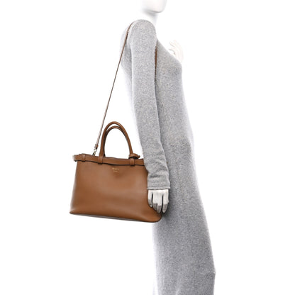 Prada Soft Grain Calfskin Medium Double Belt Tote Caramel 2 of 9
