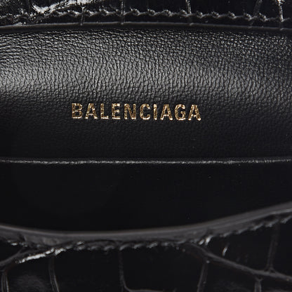 Balenciaga Shiny Calfskin Crocodile Embossed B Phone Holder Black 5 of 7