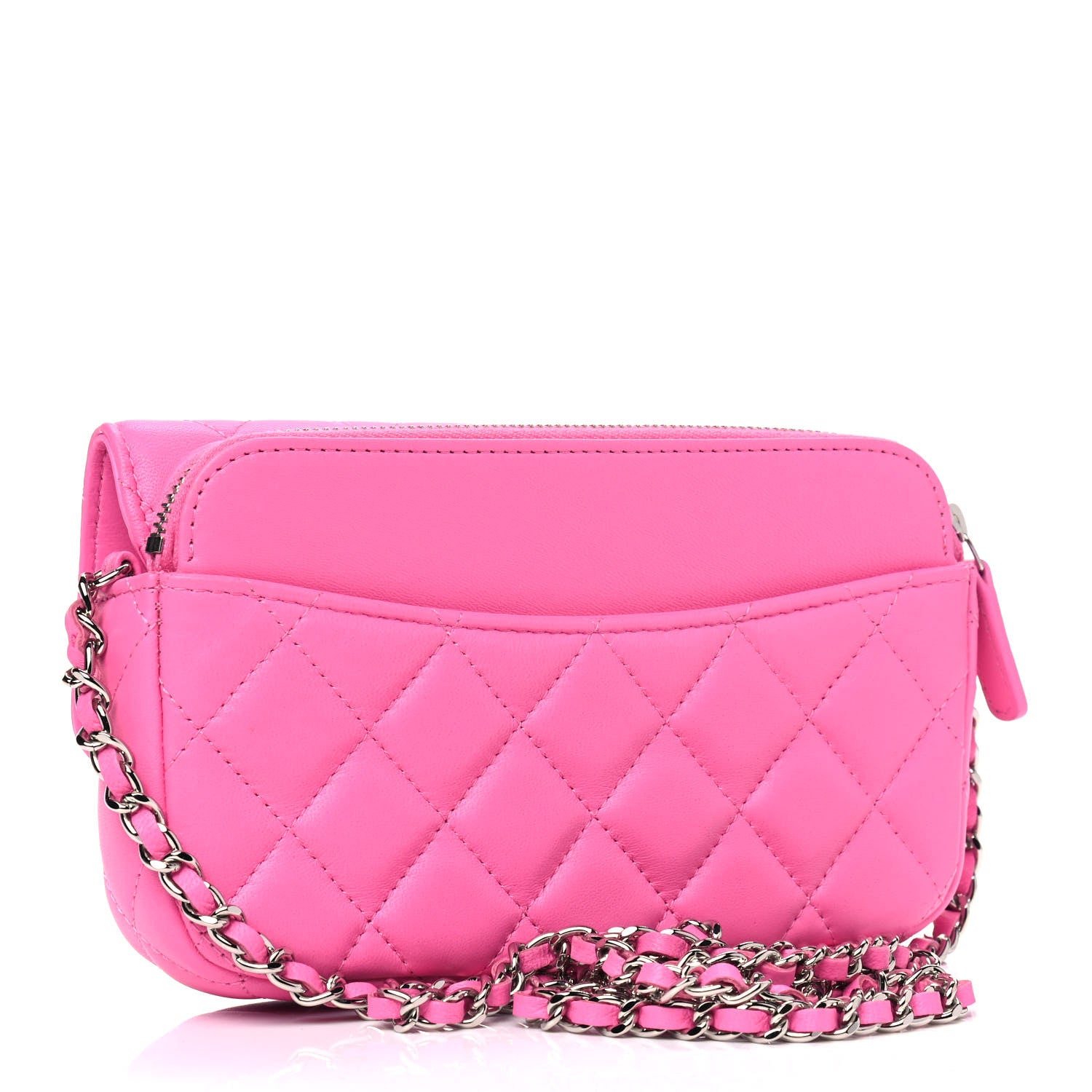 Chanel Lambskin Quilted Flap Phone Holder With Chain Neon Pink 3 of 16