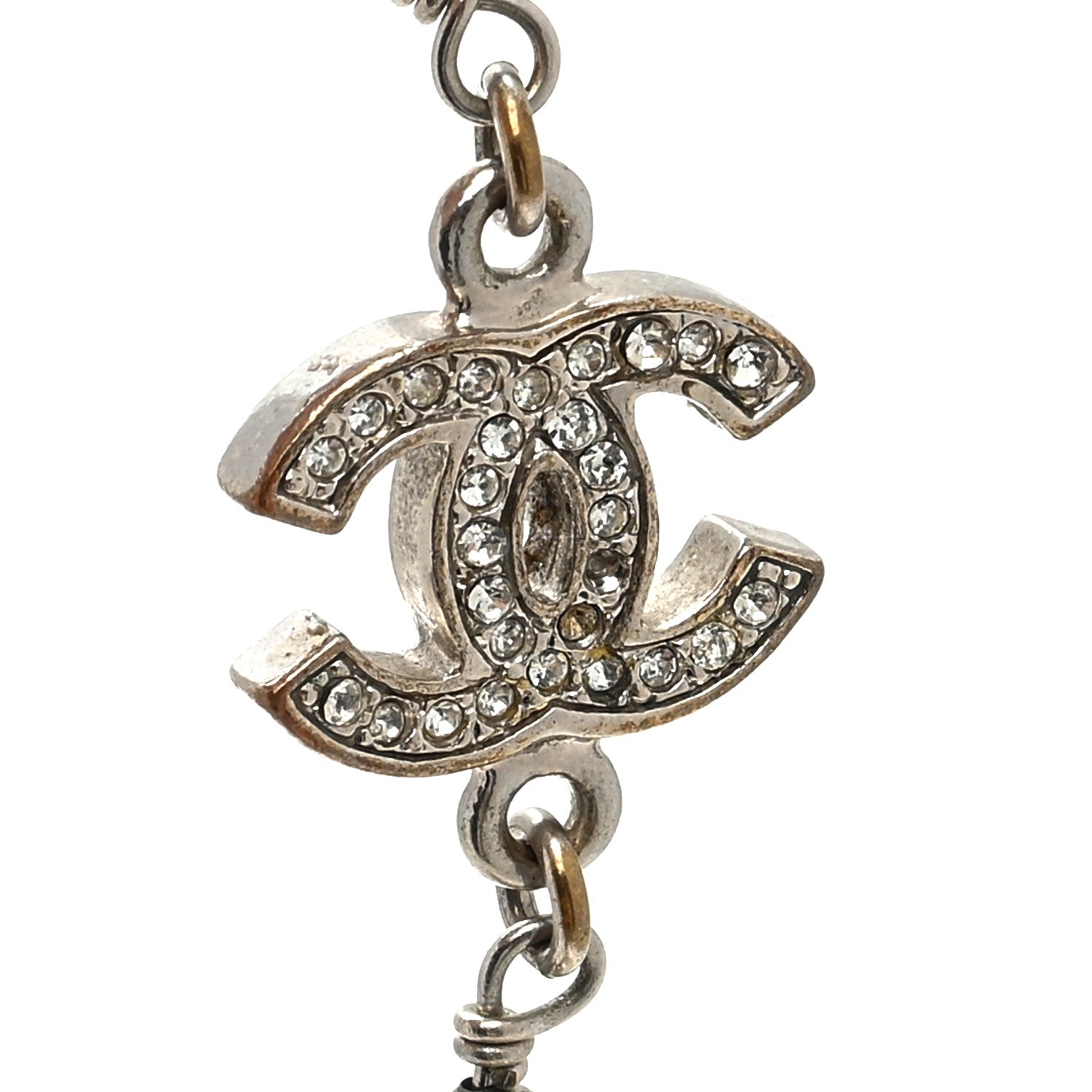 Chanel Pearl Crystal CC Starfall Necklace Silver 5 of 5
