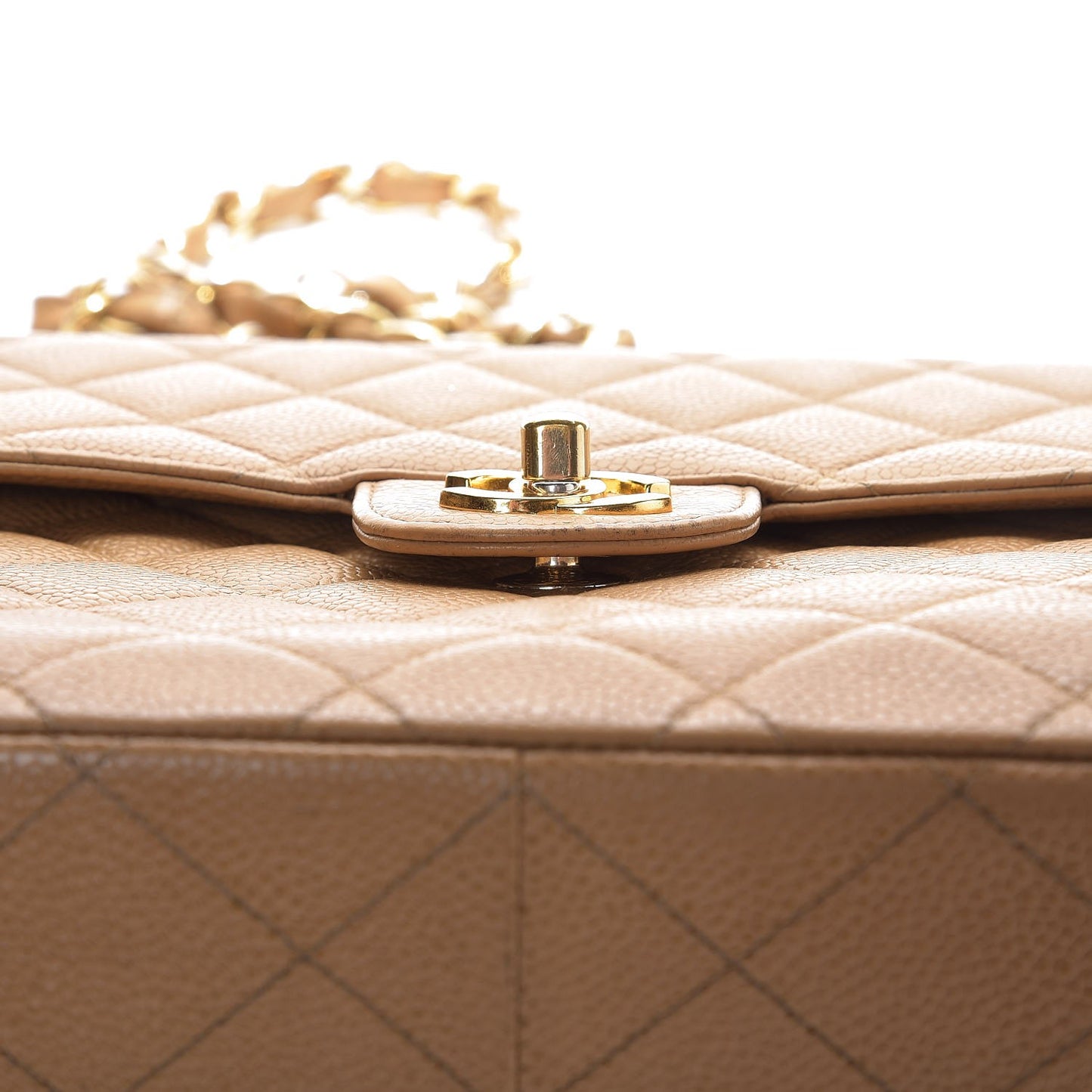 Caviar Quilted Jumbo Single Flap Beige