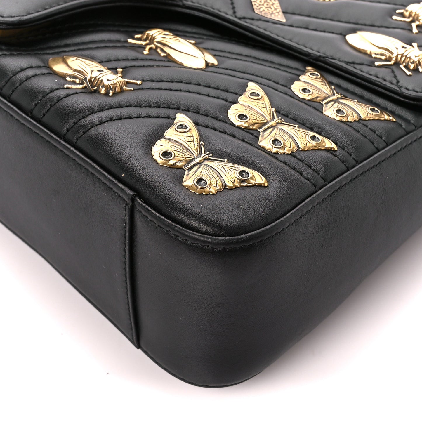 Calfskin Matelasse Animal Studs Medium GG Marmont Shoulder Bag Black