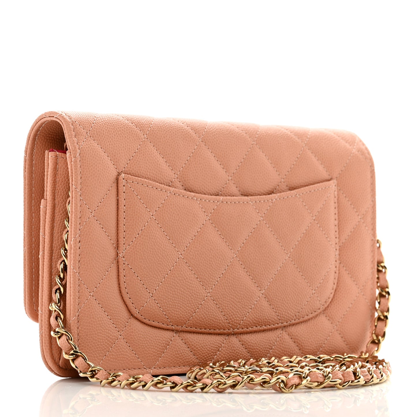 Caviar Quilted Perforated Metal CC Wallet On Chain WOC Beige