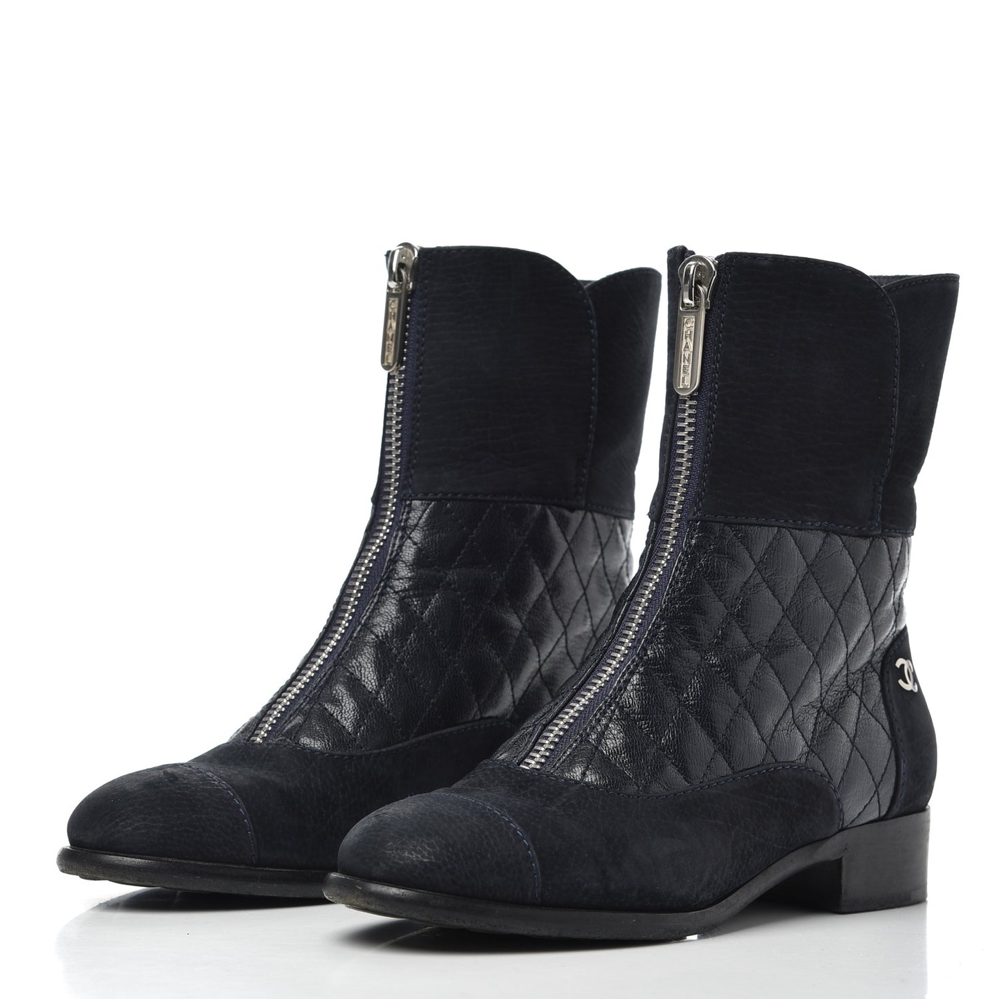 Suede Goatskin Fantasy Quilted Short Boots 37.5 Navy
