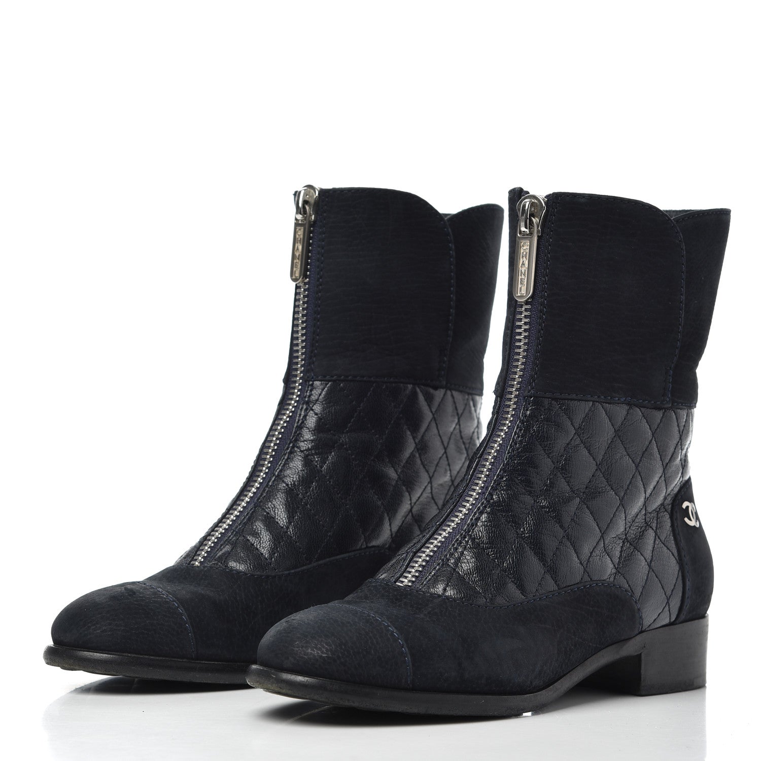 Chanel Suede Goatskin Fantasy Quilted Short Boots 37.5 Navy 3 of 20