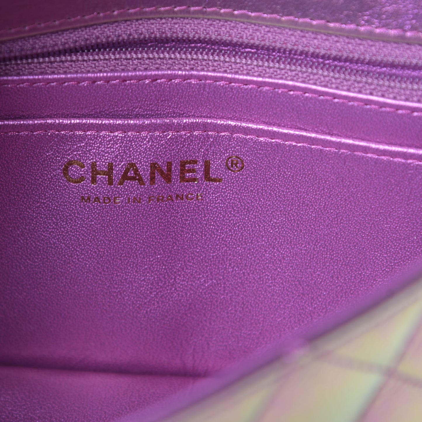 Iridescent Lambskin Quilted Mini Rectangular Flap Purple