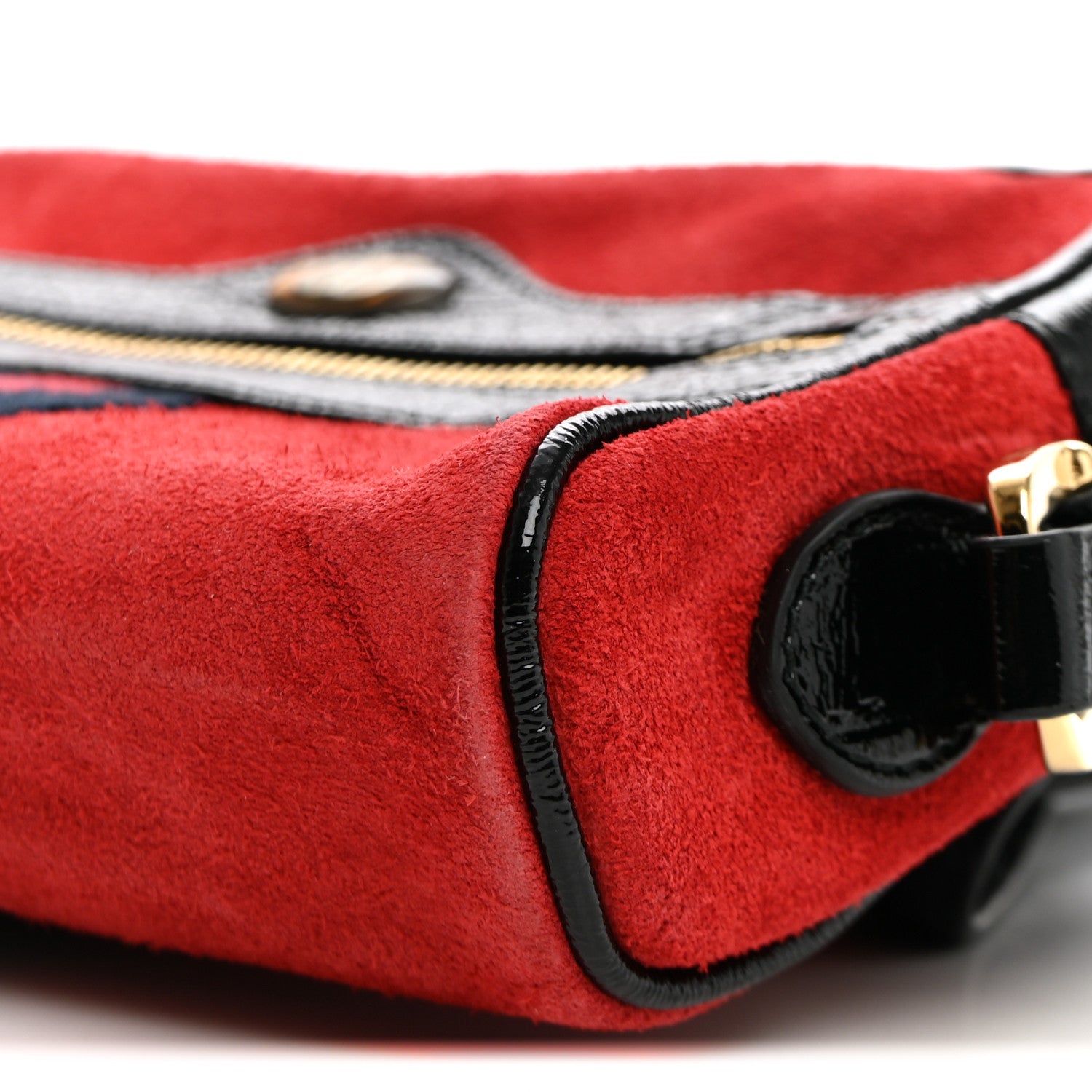 Gucci Suede Patent Web Mini Ophidia Shoulder Bag Hibiscus Red Black 10 of 10