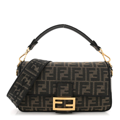 Fendi Fabric Jacquard FF 1974 Medium Baguette Tobacco Moro Black 1 of 11