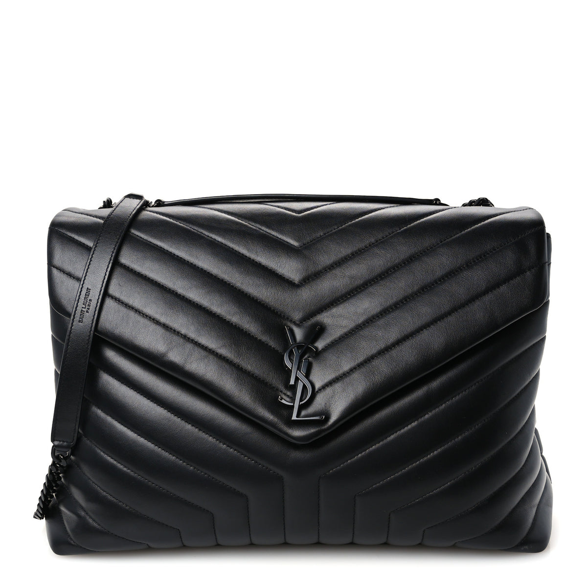 Calfskin Y Quilted Monogram Monochrome Large Loulou Chain Satchel Black