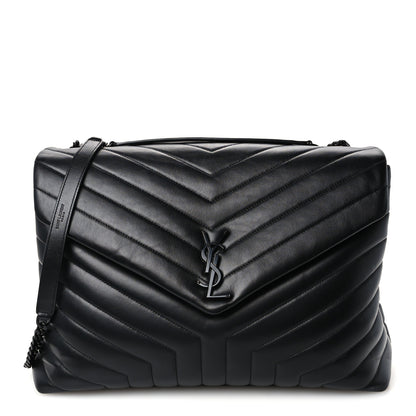 Saint Laurent Calfskin Y Quilted Monogram Monochrome Large Loulou Chain Satchel Black 1 of 11