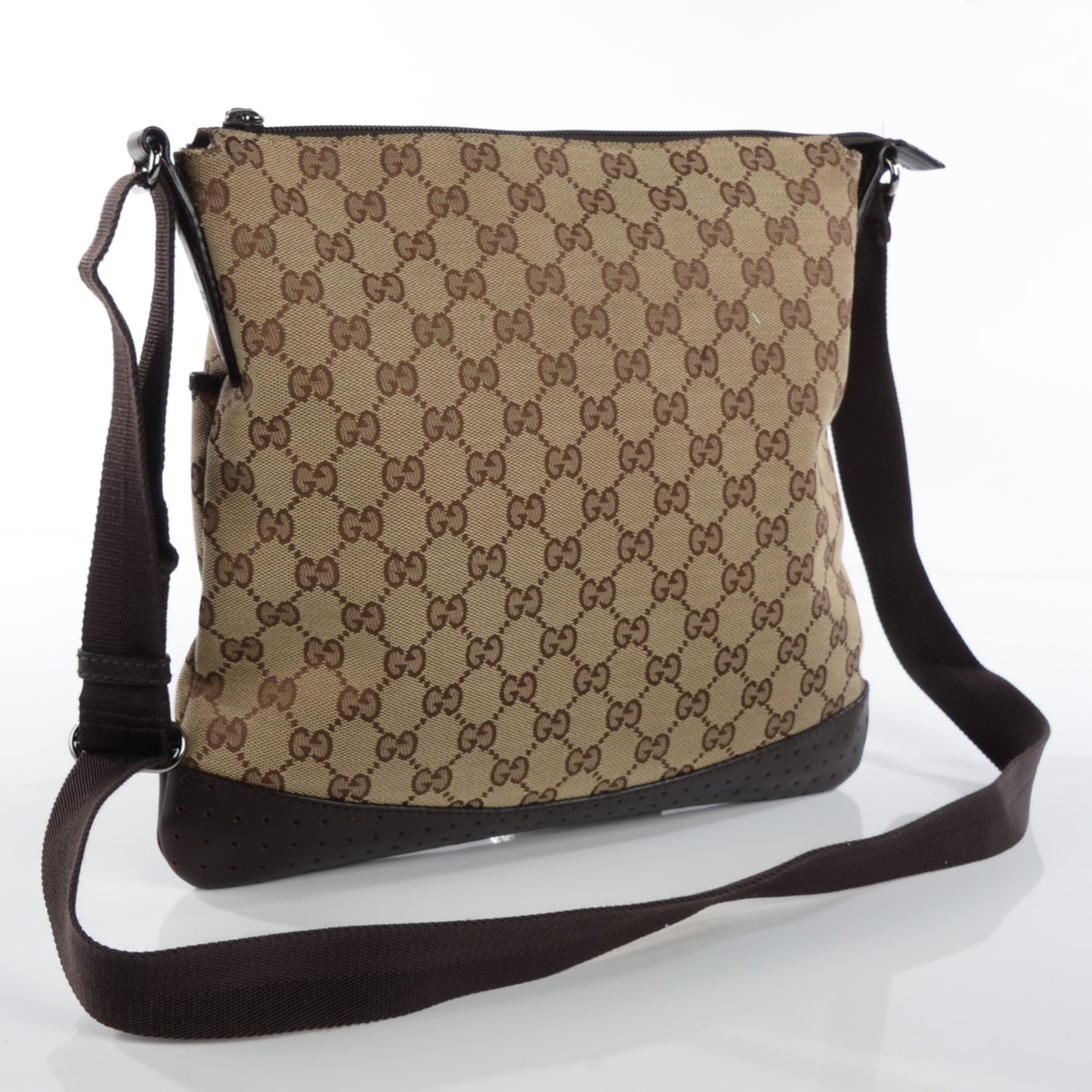 Monogram Calfskin Perforated Medium Flat Messenger Bag Dark Brown