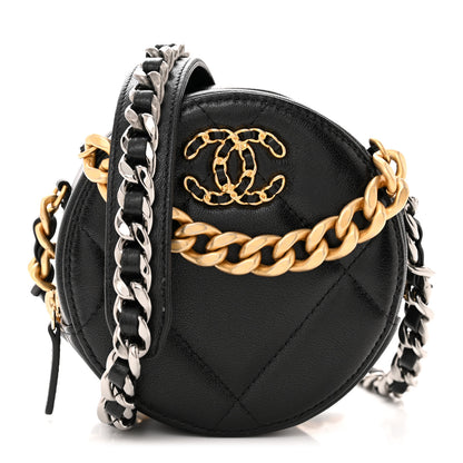 Chanel Lambskin Quilted Chanel 19 Round Clutch With Chain Black 1 of 11