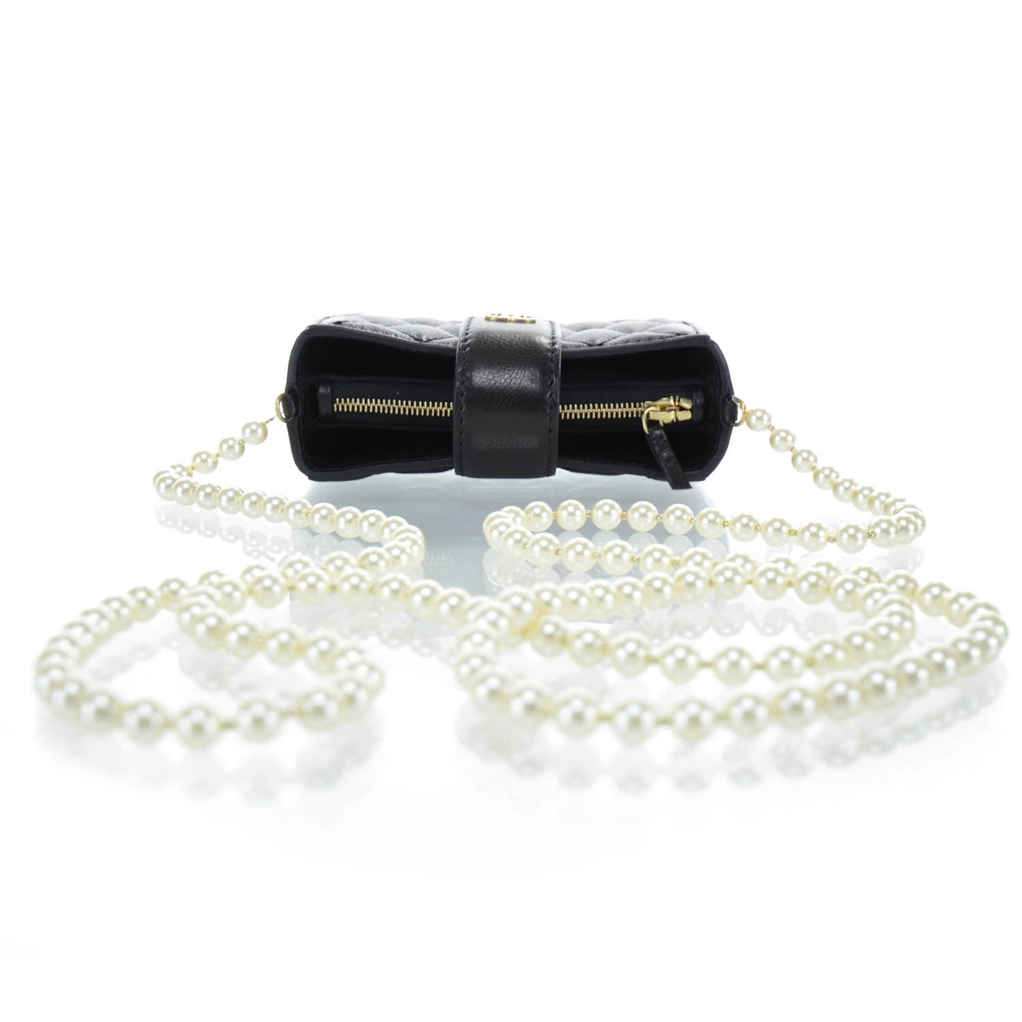 Lambskin Quilted Pearl Chain Love Symbols Mini Bag Black