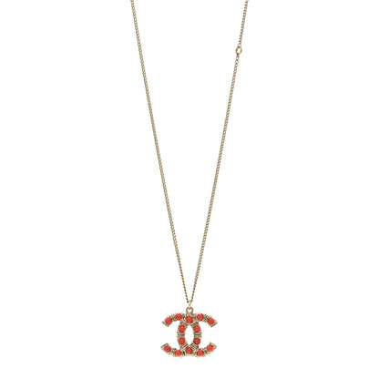 Chanel Resin Crystal CC Necklace Red Gold 1 of 5