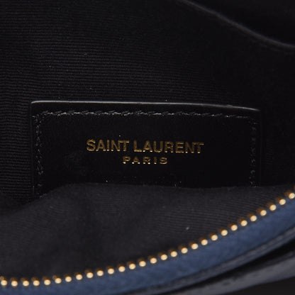Saint Laurent Grain De Poudre Chevron Monogram Bill Pouch Navy 6 of 7