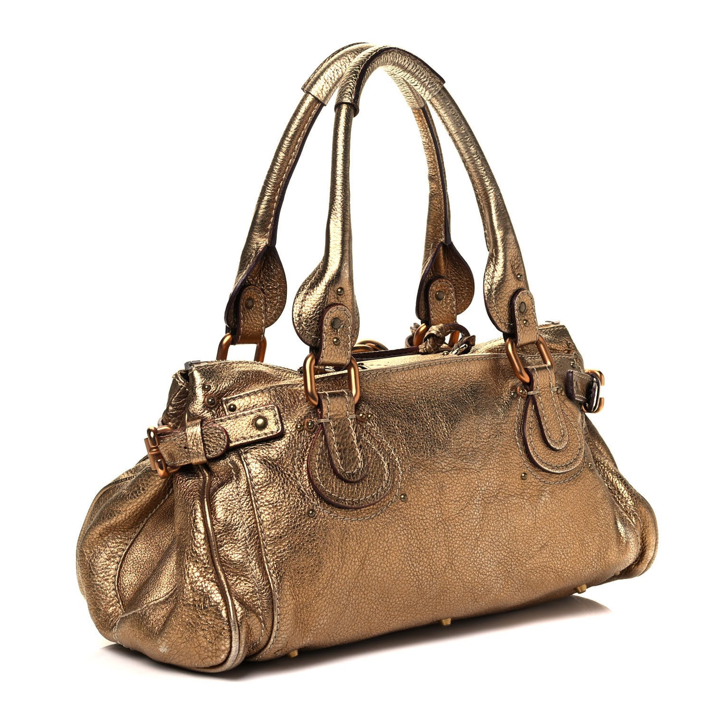 Metallic Calfskin Medium Paddington Satchel Gold