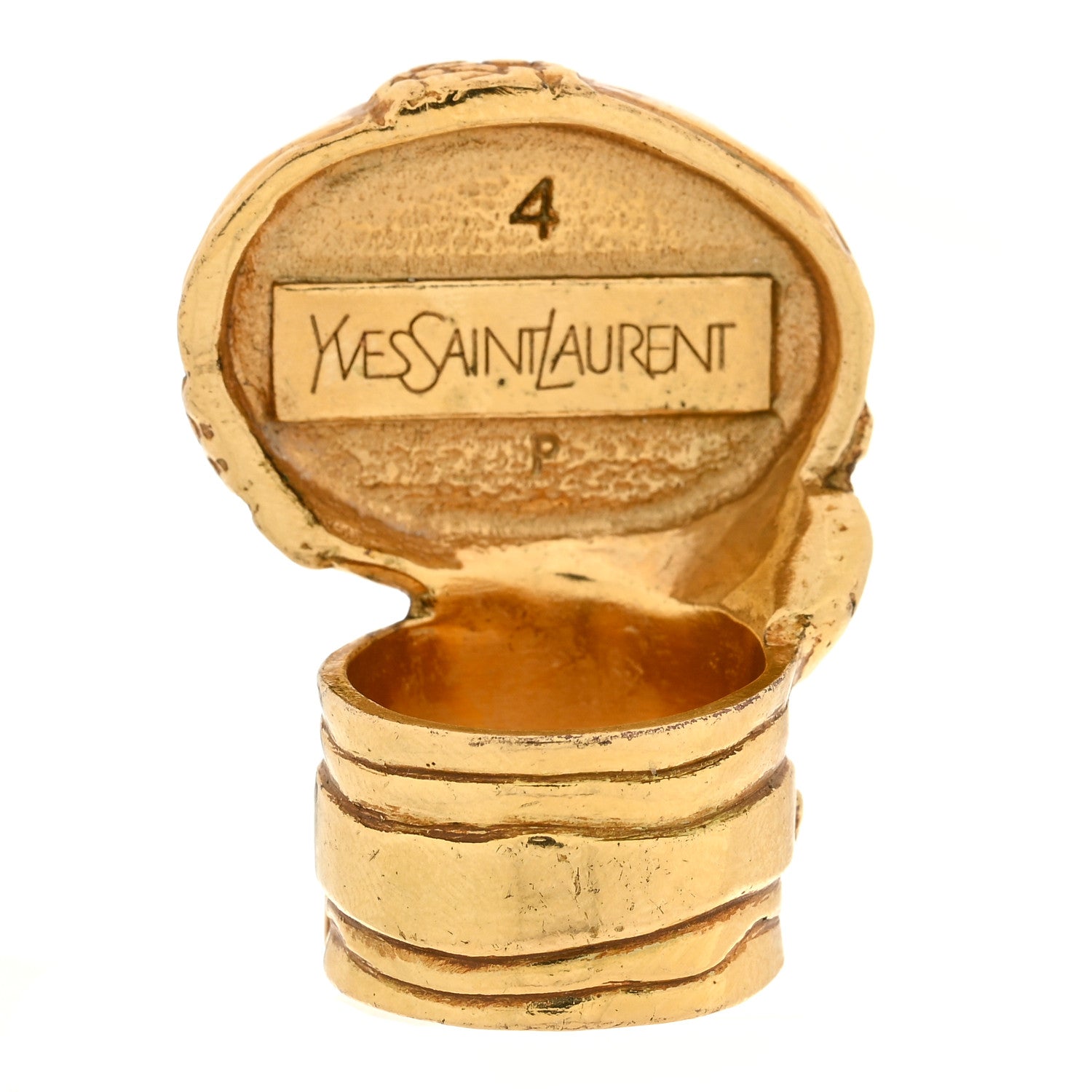 Saint Laurent Glass Cabochon Arty Ovale Ring 5 Gold Green 3 of 4