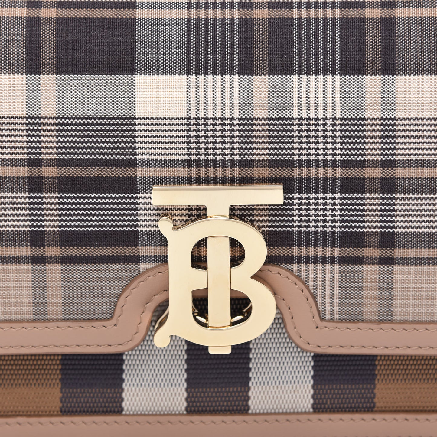 Calfskin Tartan Print Small TB Bag Light Fawn