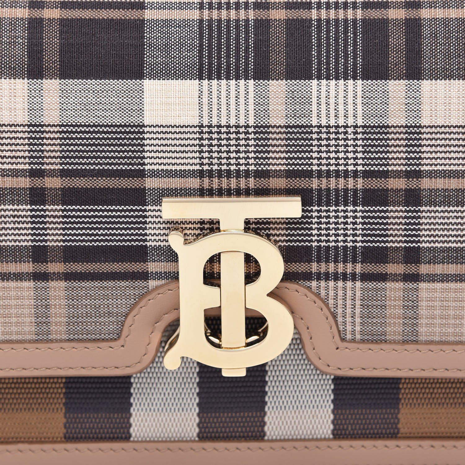 Burberry Calfskin Tartan Print Small TB Bag Light Fawn 9 of 9