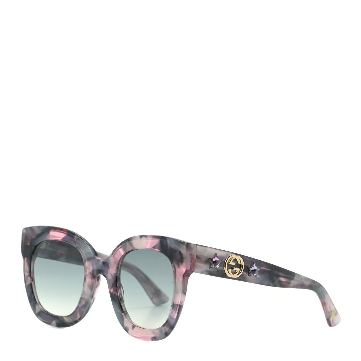Gucci Acetate Round Frame Star Sunglasses GG0208S Grey Pink 1 of 7