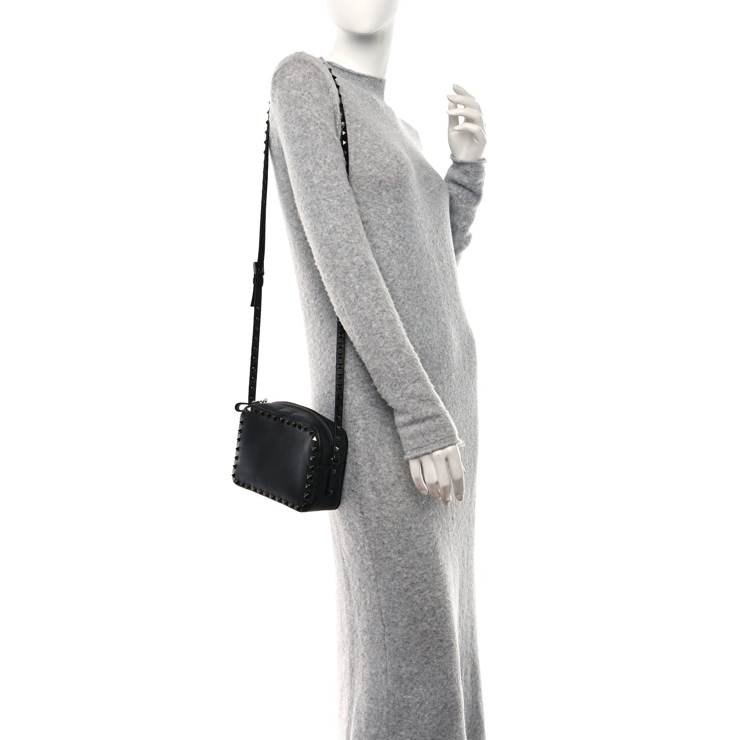 Valentino Garavani Pebbled Calfskin Rockstud Camera Crossbody Bag Black 2 of 8
