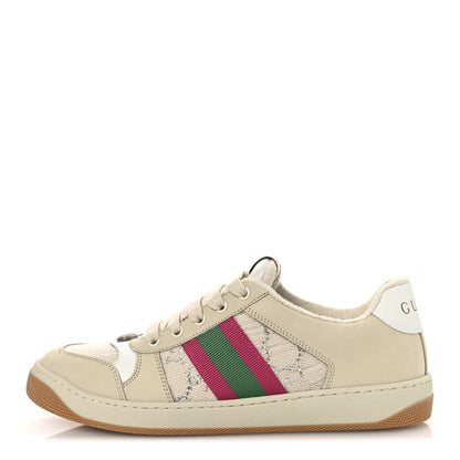 Gucci Calfskin Lame GG Monogram Web Womens Screener Sneakers 39 Gardenia Silver Dusty Milk White 1 of 14