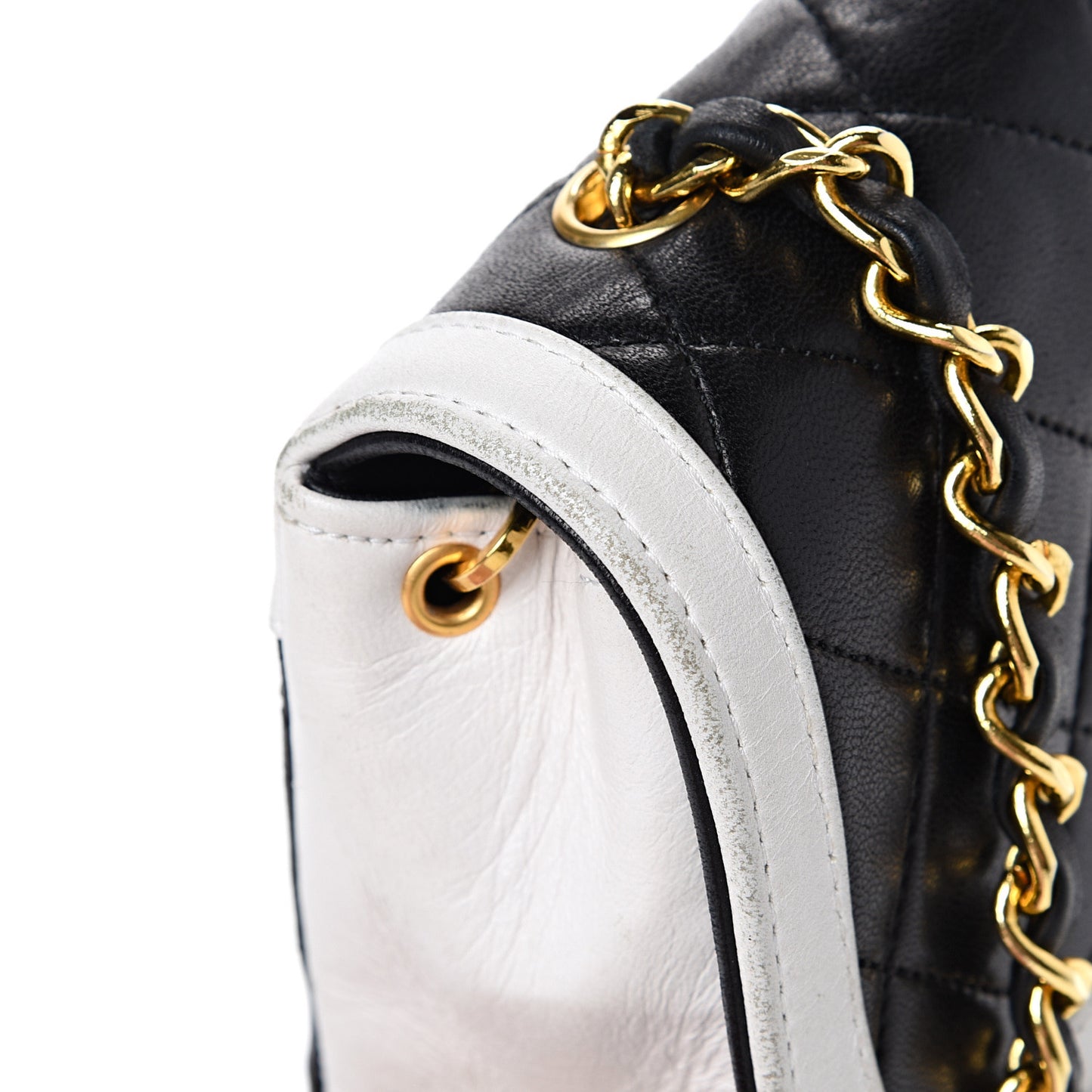 Lambskin Quilted Single Flap White Black