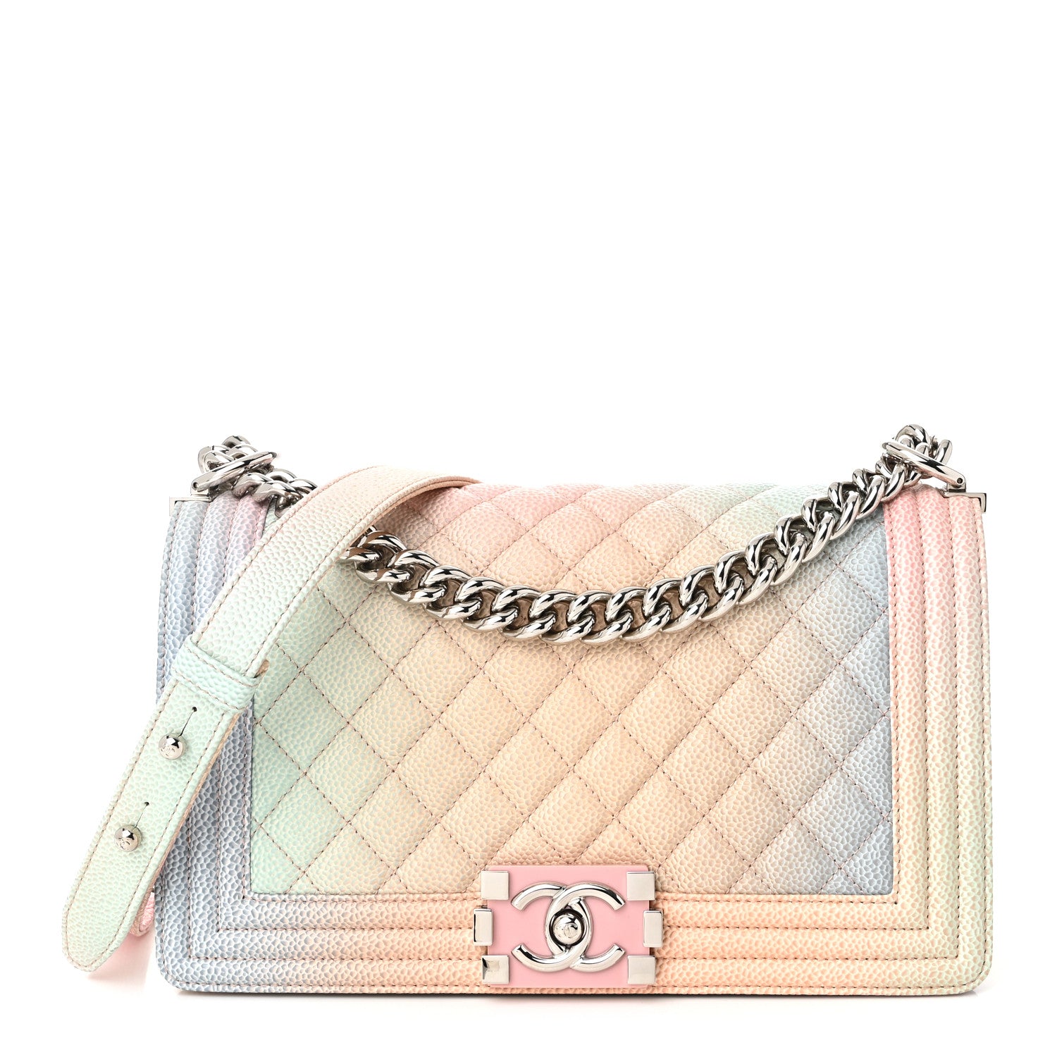 Chanel Caviar Quilted Medium Rainbow Boy Flap Pink Multicolor 1 of 10