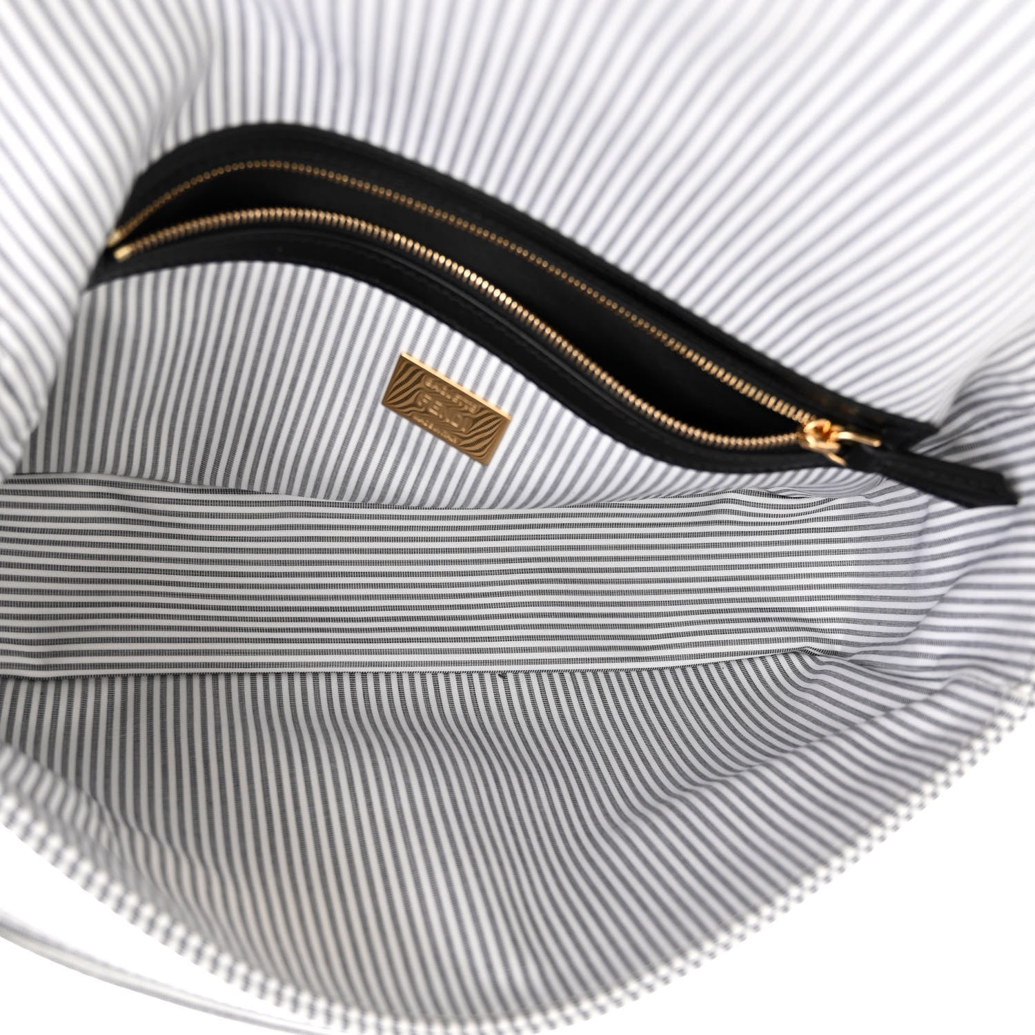 Fendi Cotton Cuoio Bretagna Striped Baguette Grigio White Black 5 of 9