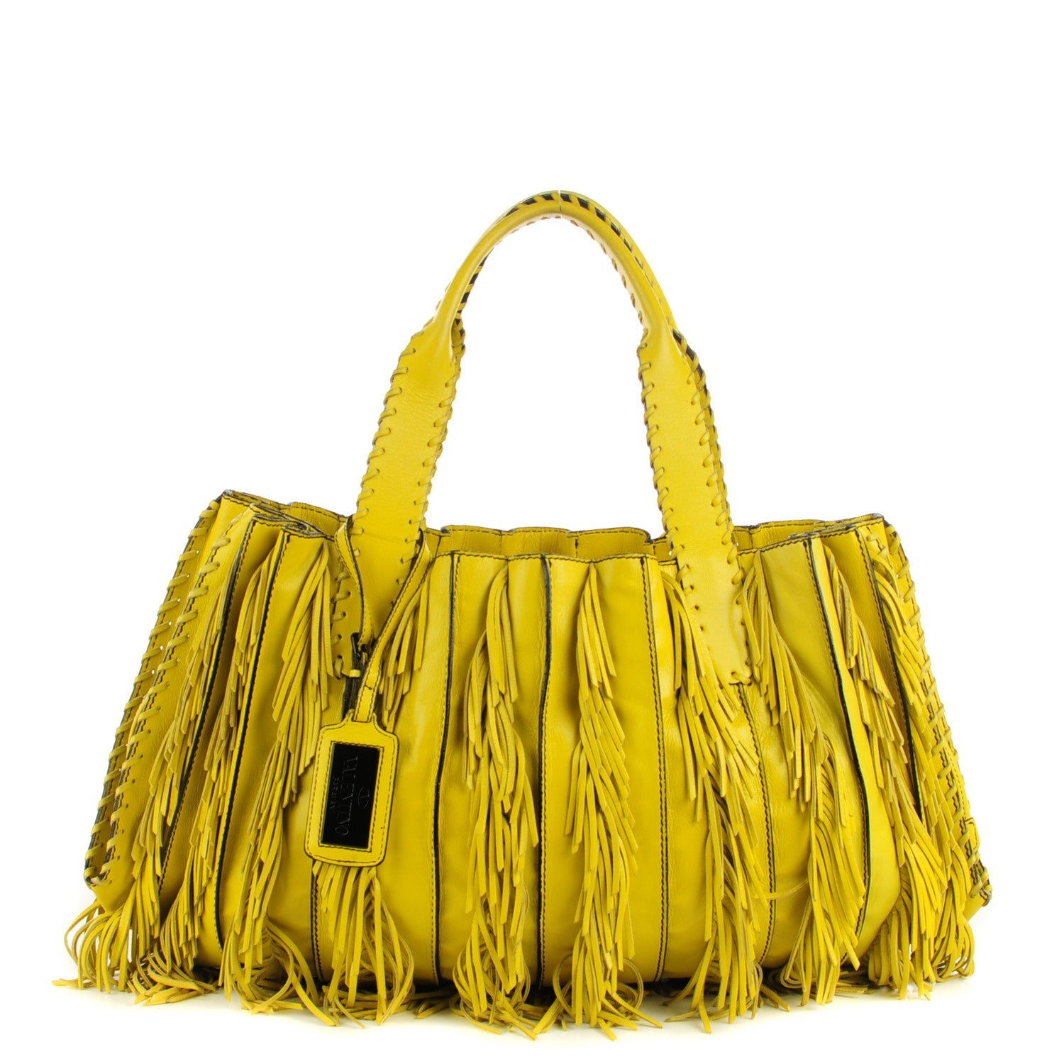 Valentino Garavani Lambskin Fringe Tote Yellow 1 of 7