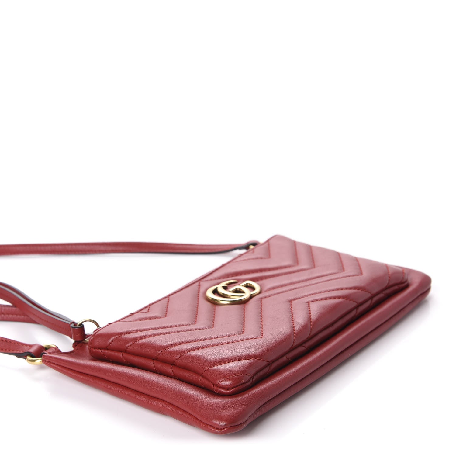 Gucci Calfskin Matelasse Small GG Marmont Double Zip Shoulder Bag Hibiscus Red 4 of 13
