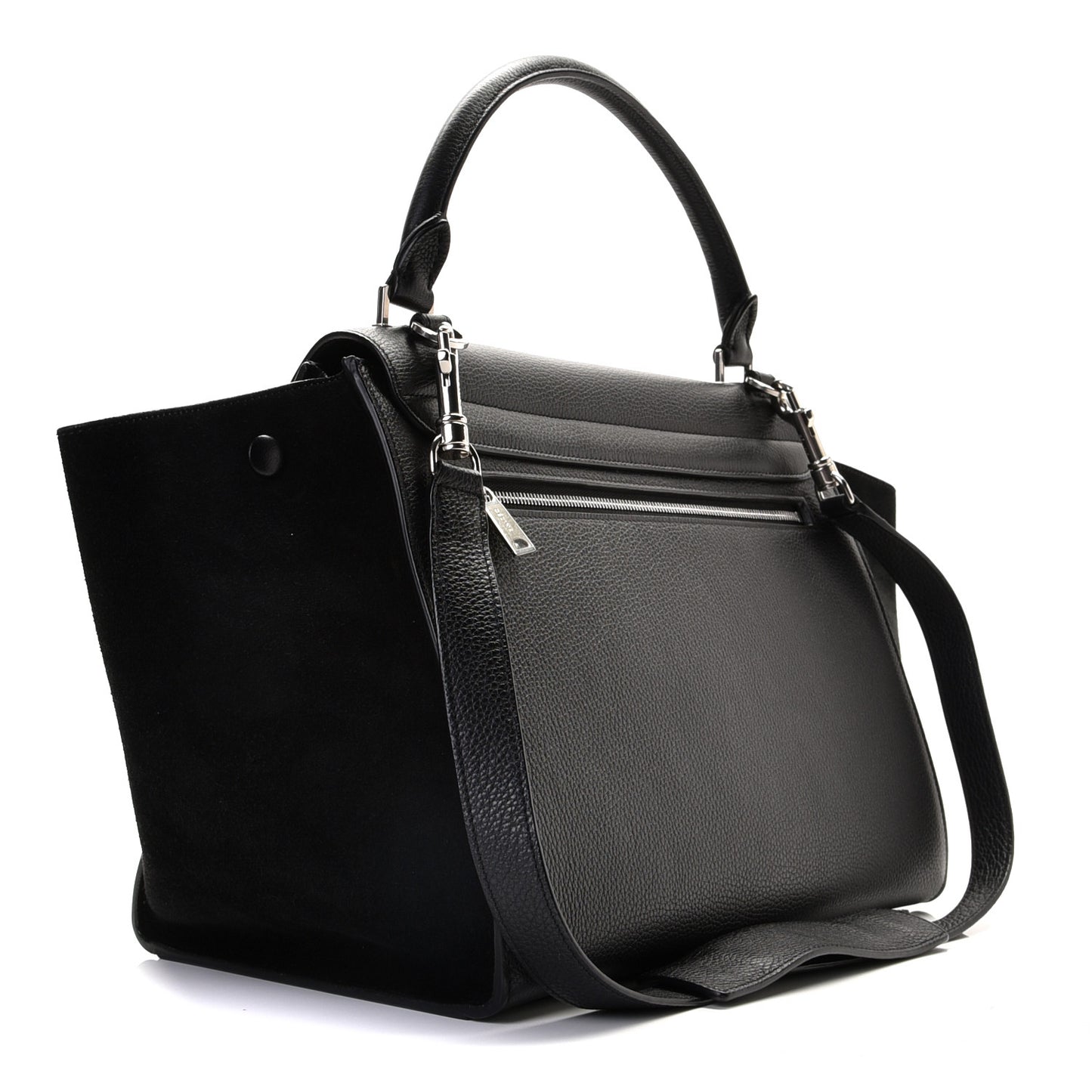 Drummed Calfskin Suede Medium Trapeze Black