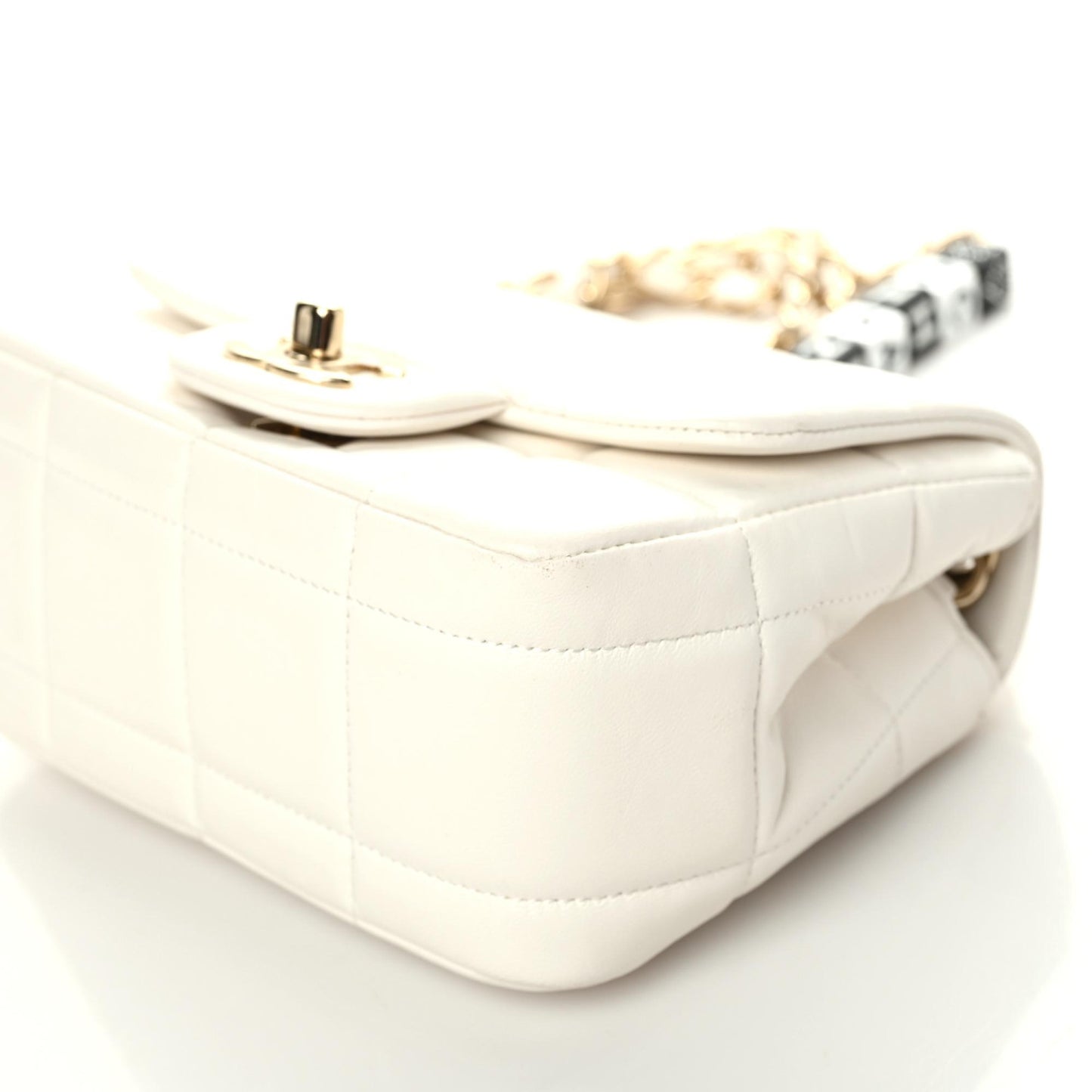 Lambskin Resin Crystal Square Quilted Monacoco Mini Square Flap White