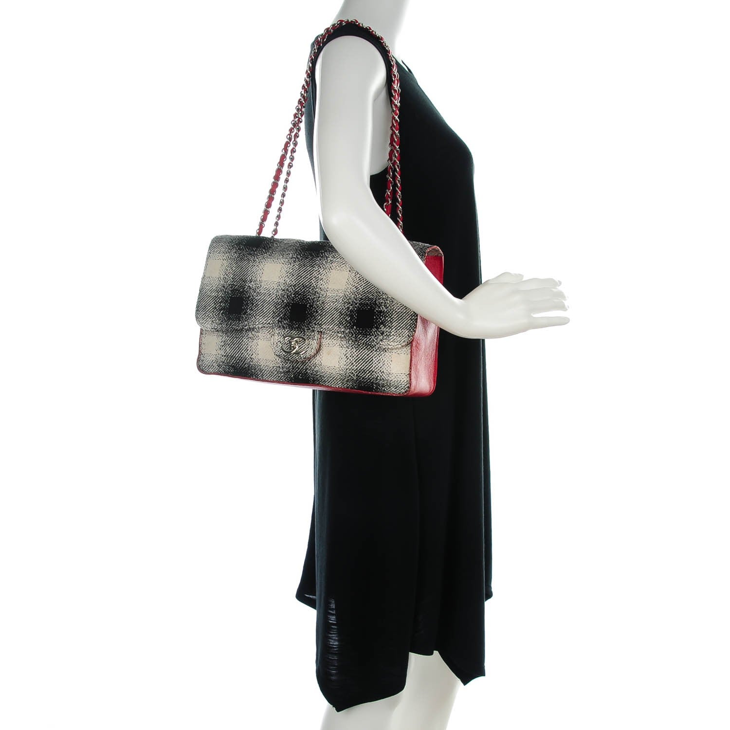 Chanel Tweed Jumbo Single Flap Ecru Red 2 of 9