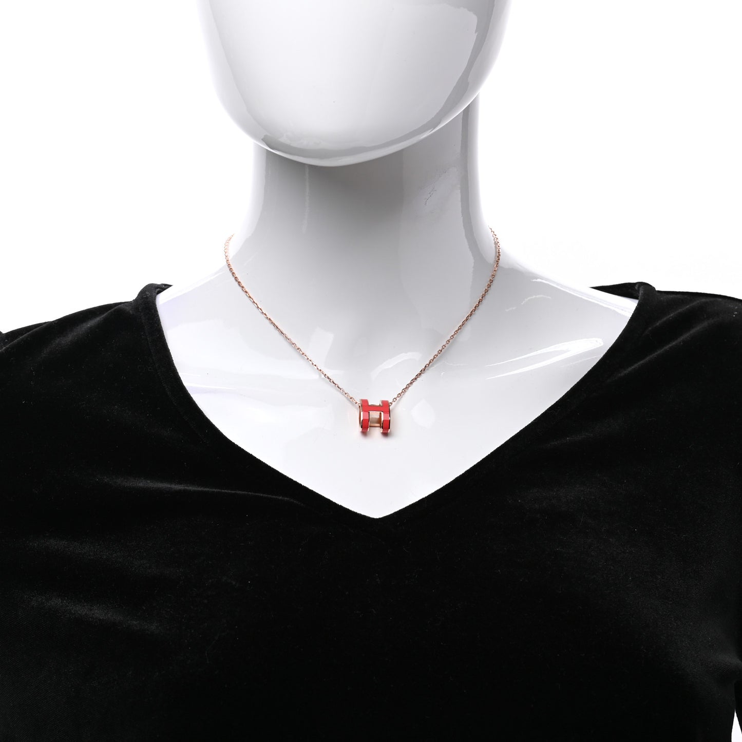 Lacquered Gold Pop H Pendant Necklace Corail