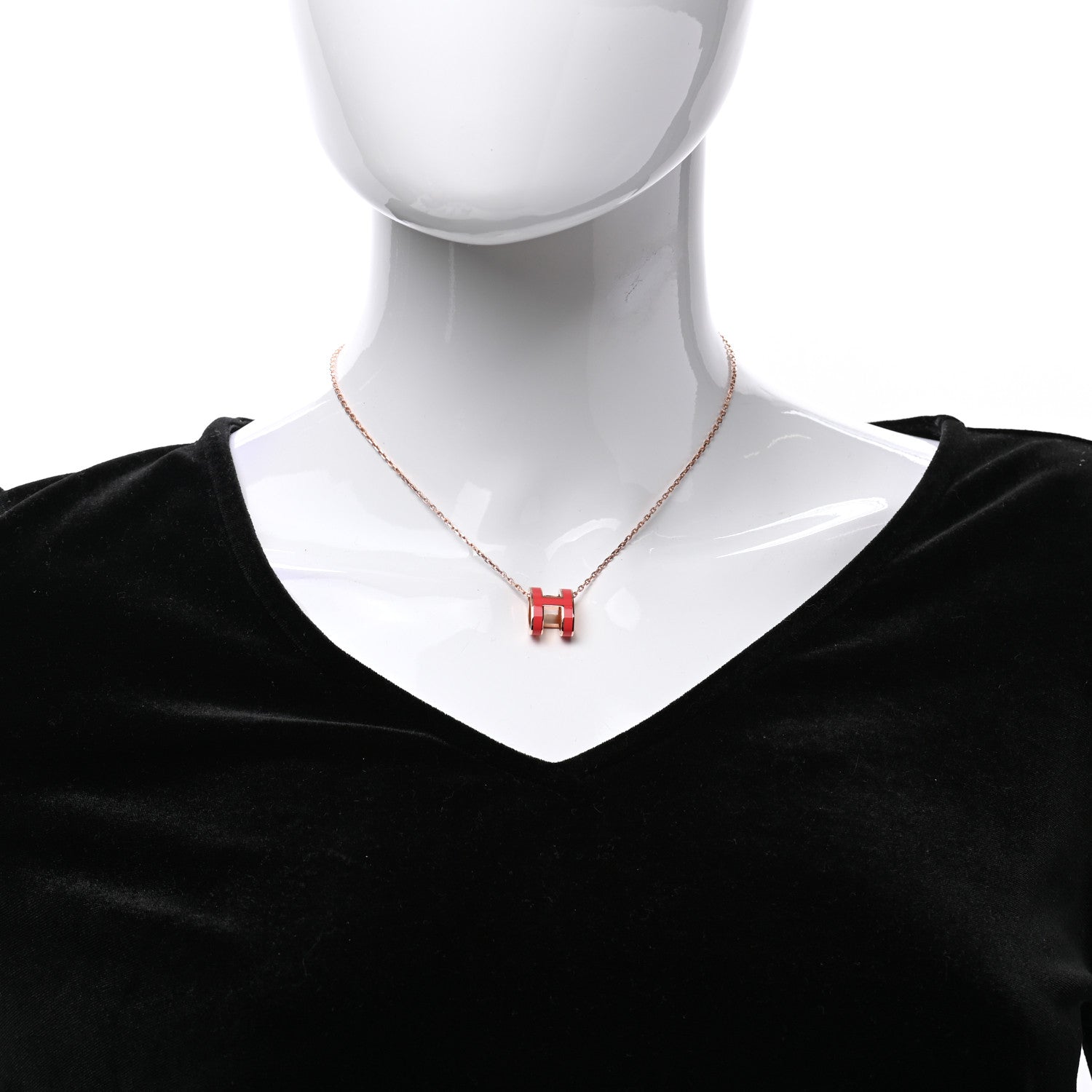 Hermes Lacquered Gold Pop H Pendant Necklace Corail 2 of 6