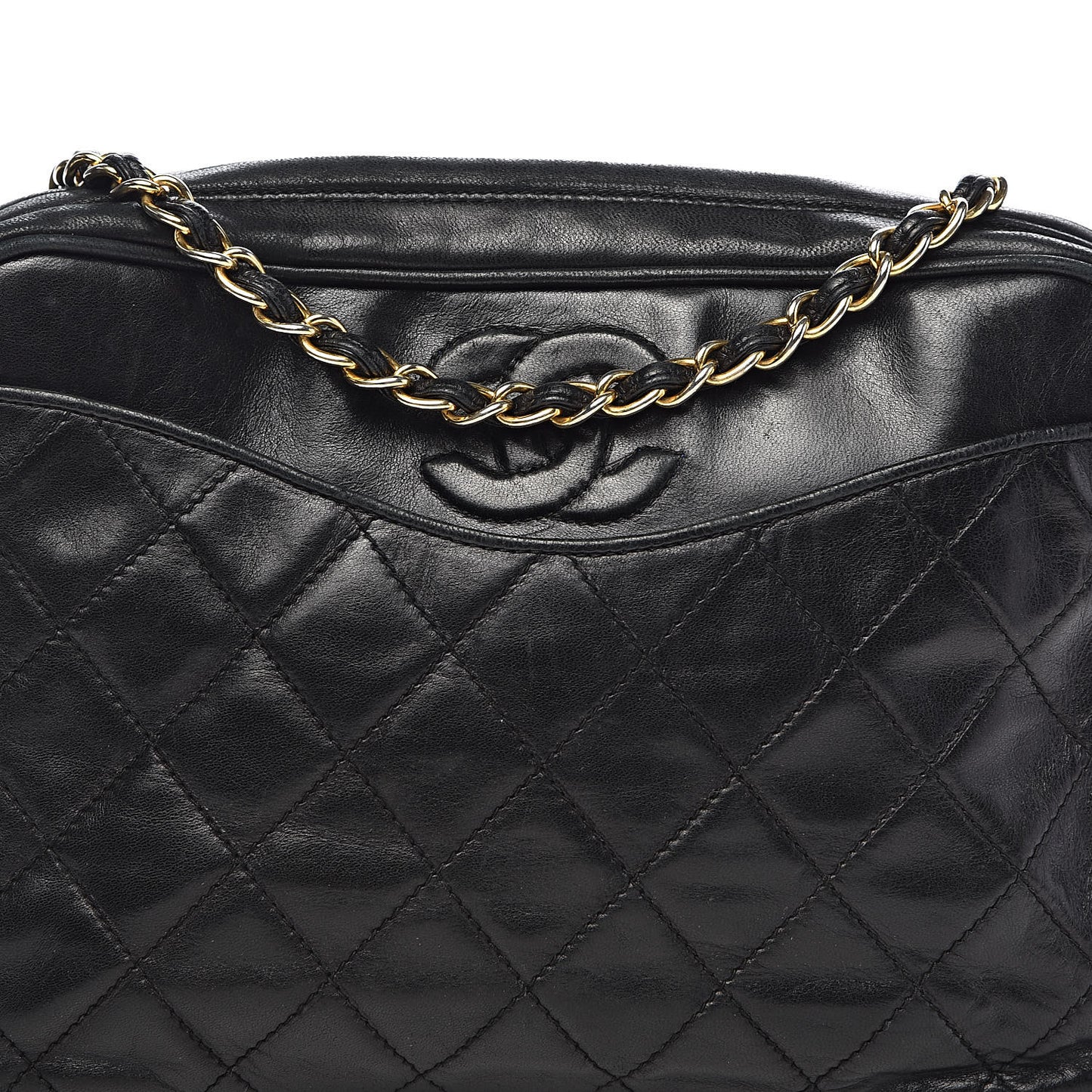 Lambskin Quilted CC Tassel Camera Case Black