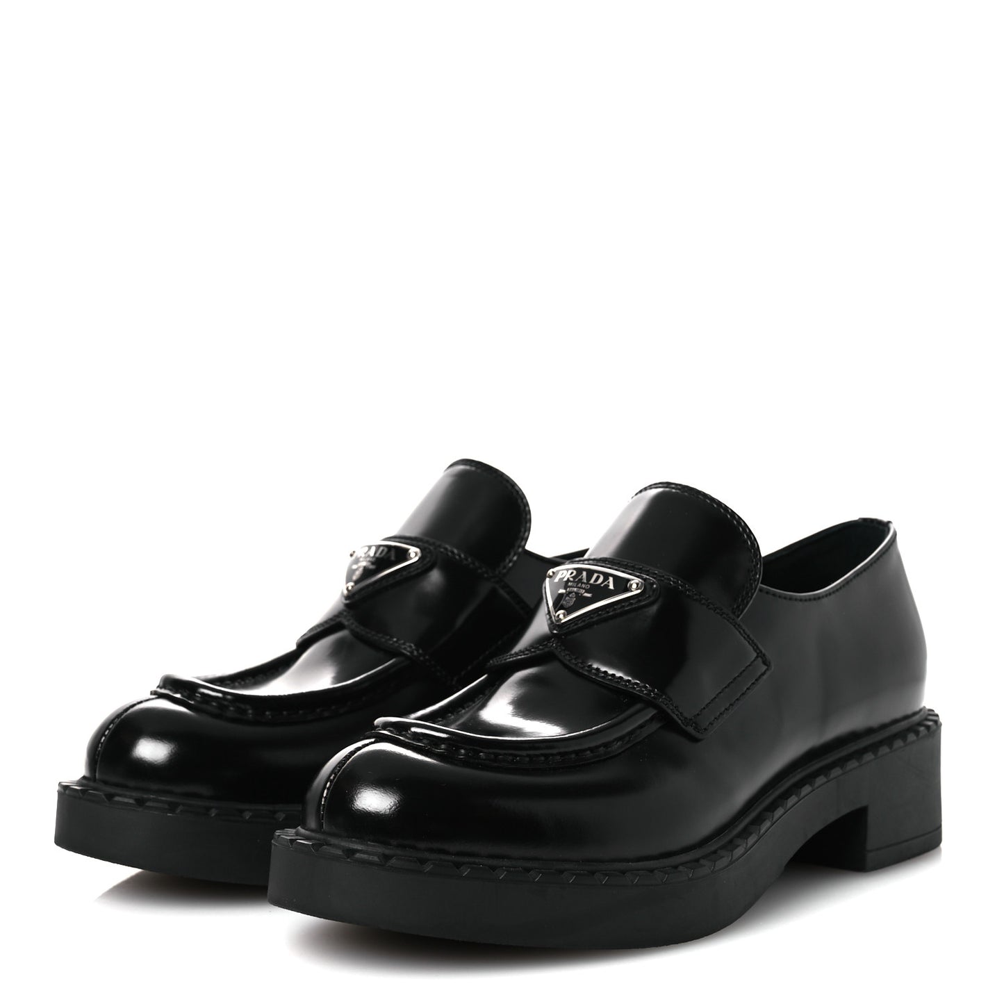 Spazzolato Metal Triangle Logo 50mm Loafers 36 Black