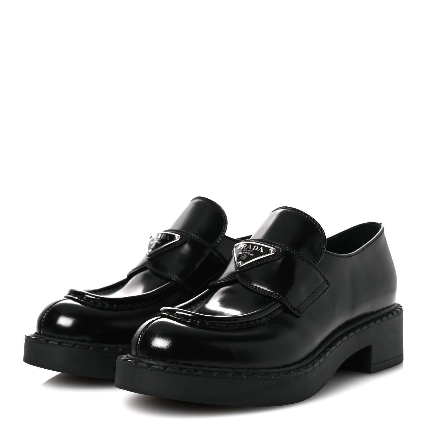Prada Spazzolato Metal Triangle Logo 50mm Loafers 36 Black 4 of 11
